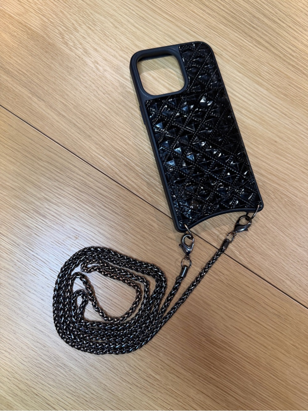 Bandolier iPhone 15 Pro Max Crossbody Case – Black with Gunmetal Chain